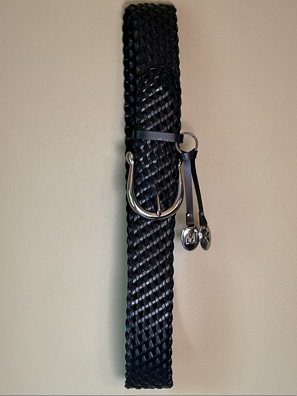 Micheal Kors Black Woven Leather Wide Belt Size L